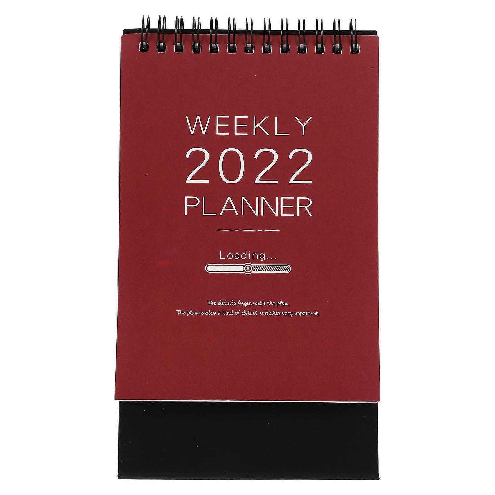 Coil Desktop Calendar 2022 Rectangular Office Stationery Simple Style Red 22X12.5X8CM Plan Making 1Pcs