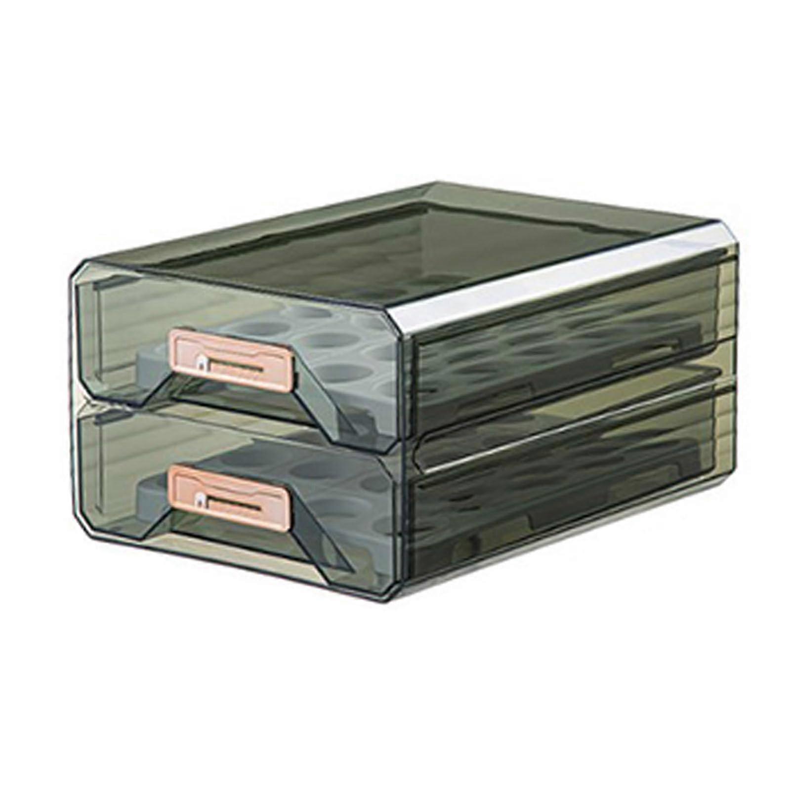 Egg Storage Drawer Transparent Plastic Stackable Food Container Refrigerator Kitchen Organizer 4-Compartment Design