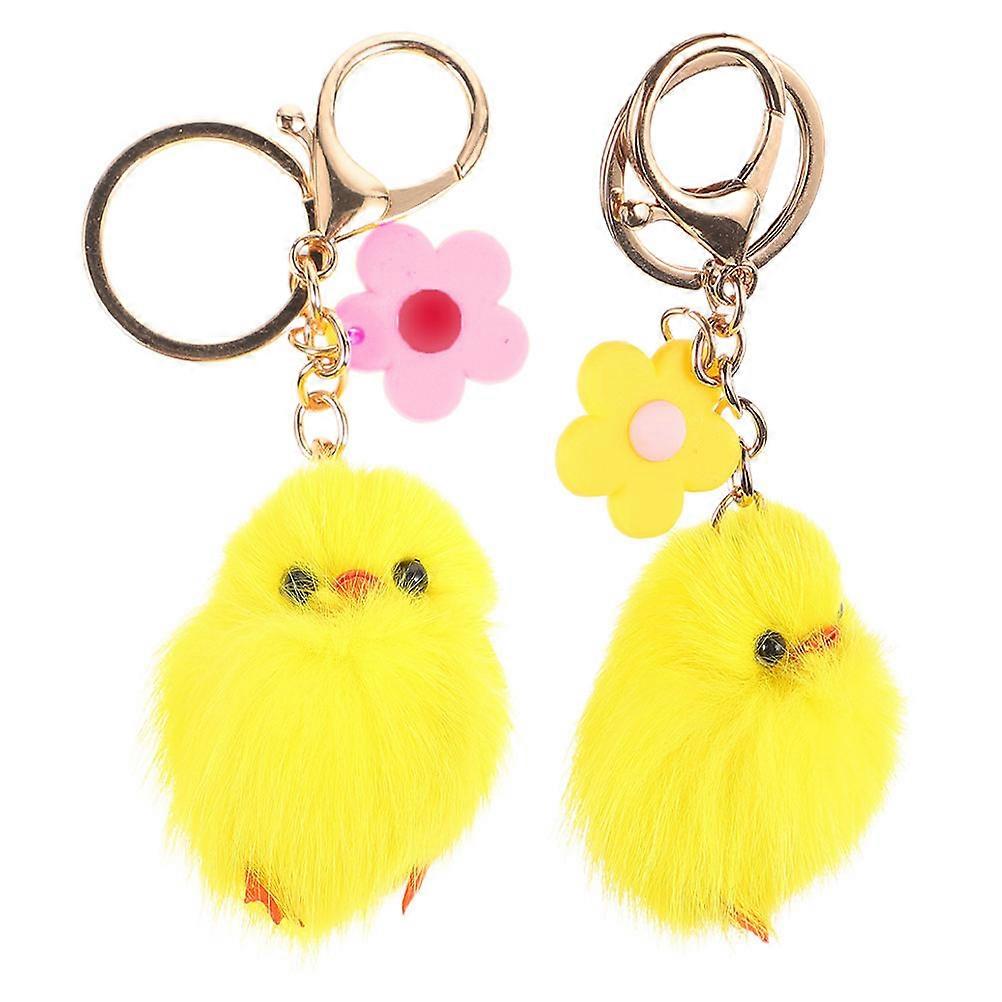 Plush Chicken Keychain Chick Toys Small Yellow Fluffy Chicken Stuffed Animal Decorative 2Pcs