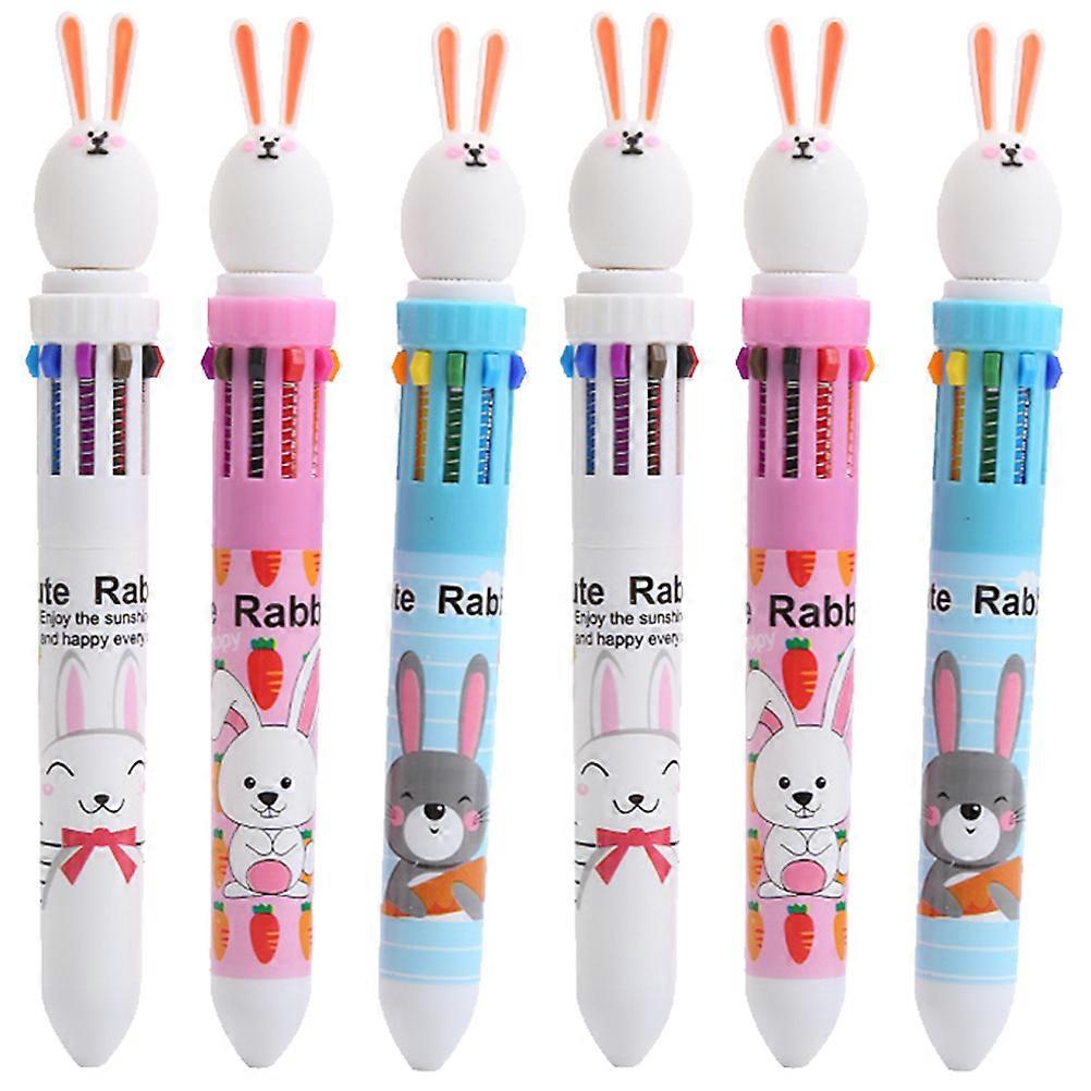 6PCS Multicolor Ballpoint Pens with Cute Rabbit Design for Smooth Writing – Ideal for School and Daily Use for Boys and Girls