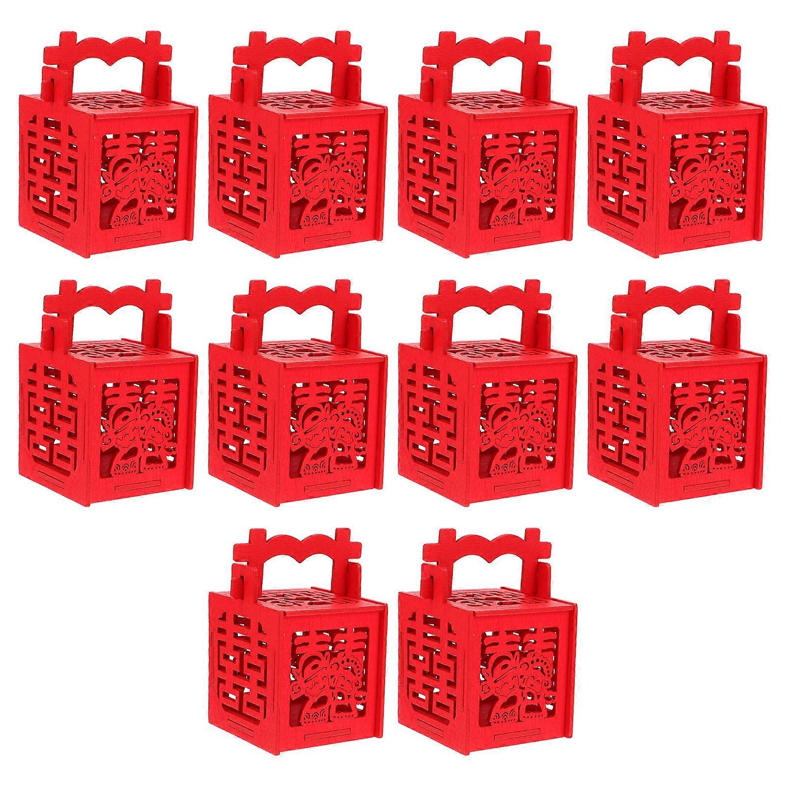 10 Pcs Chinese Style Wooden Candy Boxes with Handle, Hollow Out Design for Weddings, Bridal Showers, Anniversaries and Festive Occasions