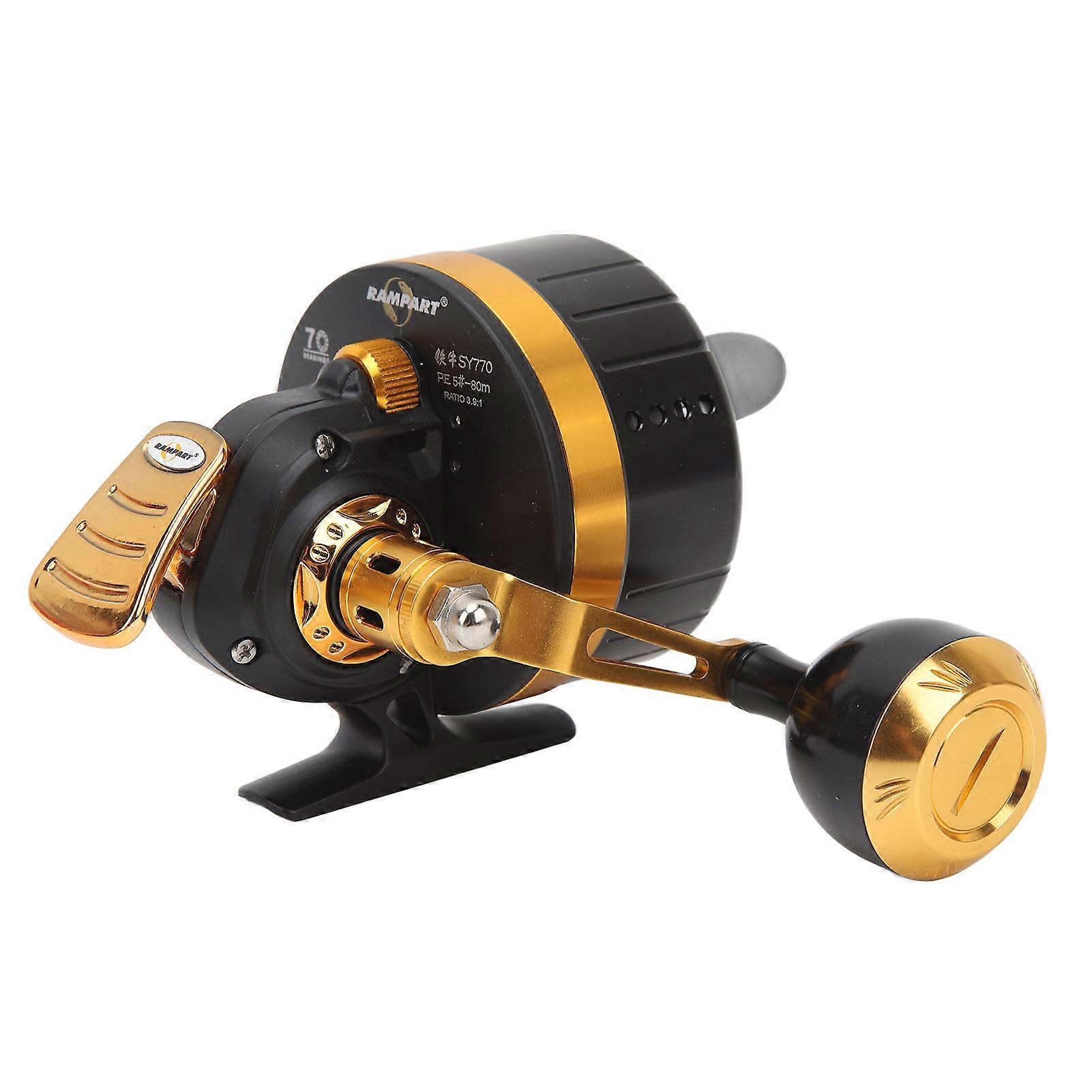 SY770 Fishing Reel, Lightweight, Ultra-Smooth, Aluminum Alloy, Round, with Seal System, Black and Gold