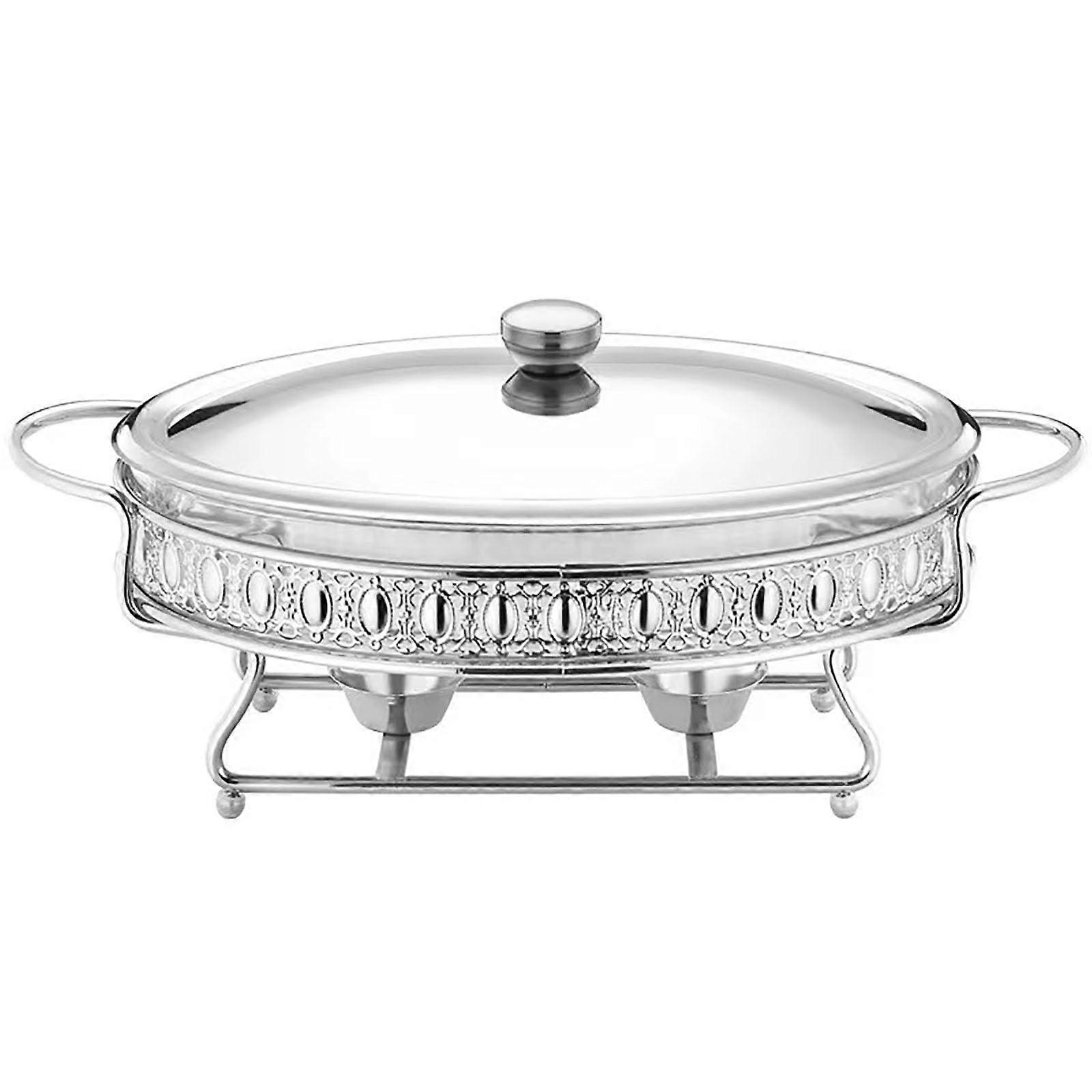 3L Stainless Steel Round Buffet Chafing Dish Set with Water Pan, Food Pan, Fuel Holder and Lid for Buffets, Weddings, Parties, Silver Ref: 7938