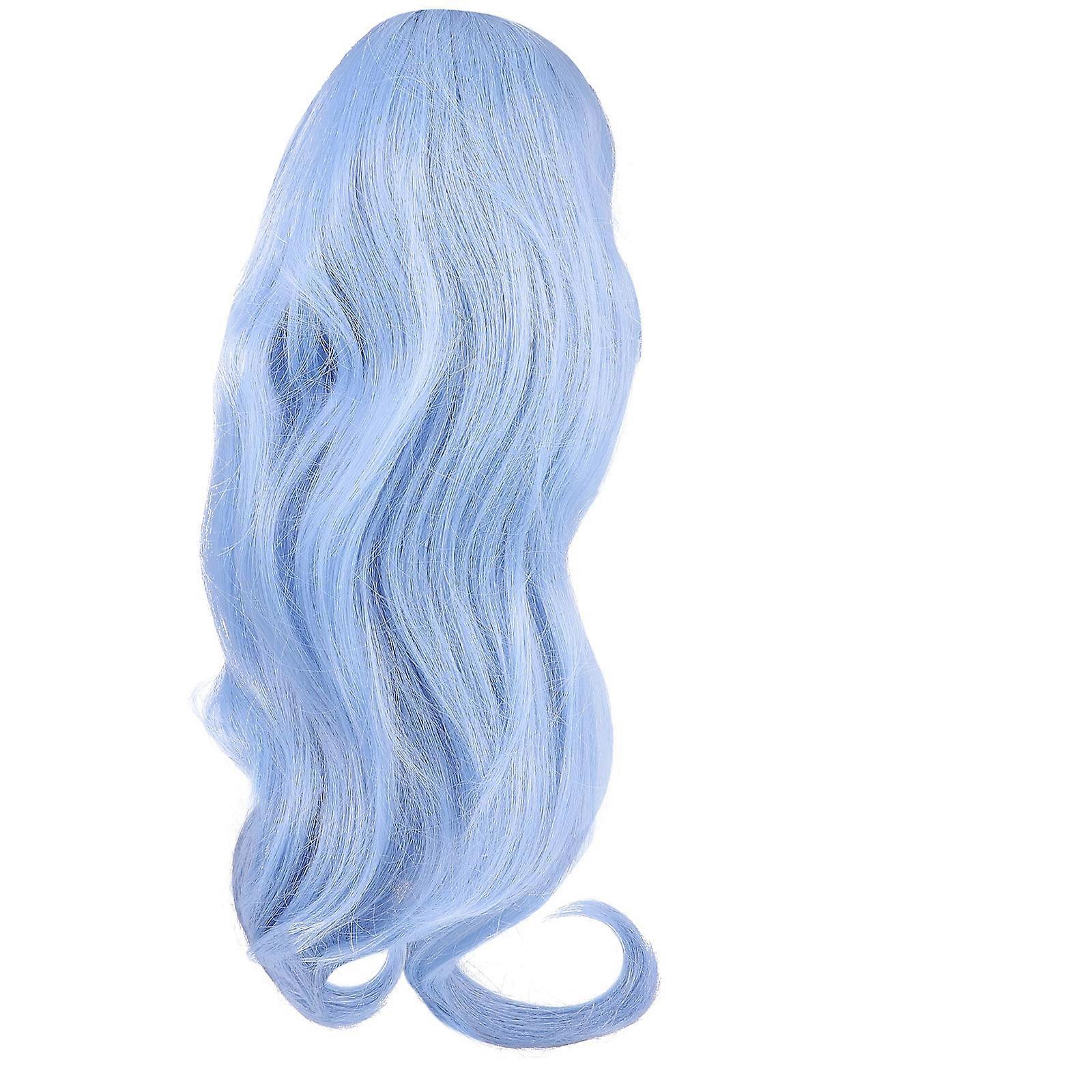 Blue Long Curly Wig with Bangs for Decoration High Temperature Silk Comfortable and Breathable