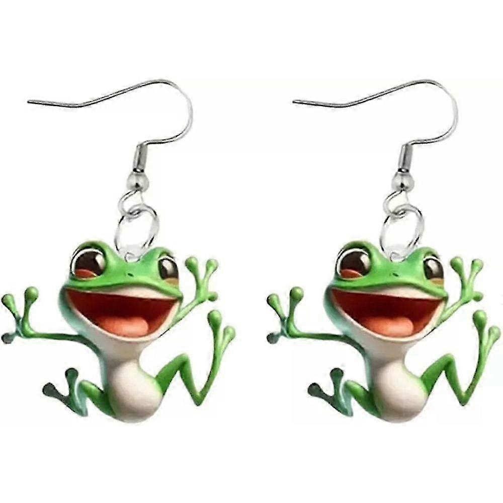 楽しいカエルの動物のダングルドロップイヤリング、かわいいファンキーな緑のカエルのイヤリング