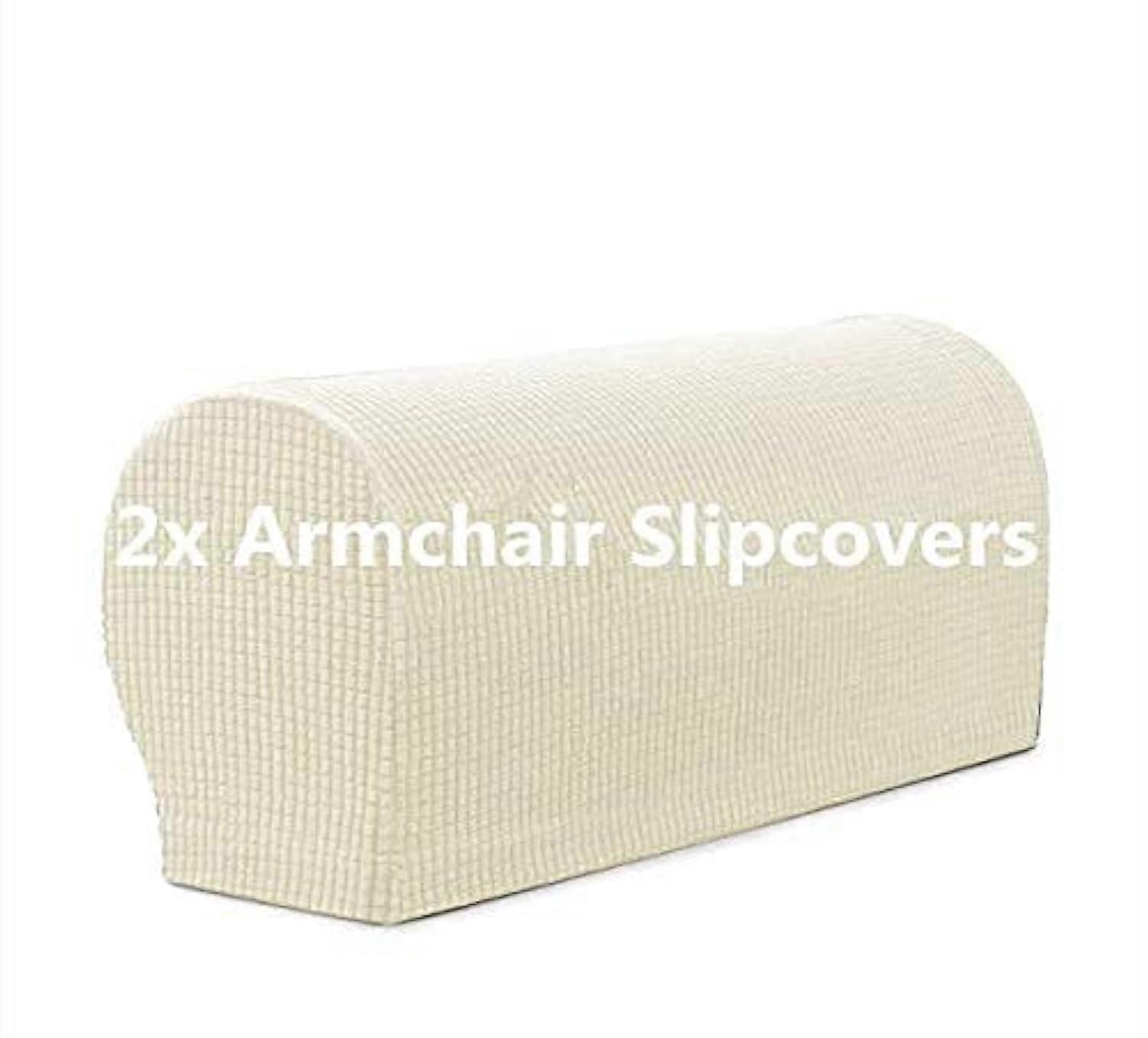 Elastic Armrest Covers - 4 Pieces Waterproof Stretchy Armchair and Couch Arm Caps, Comfortable Ivory White Armrest Protector