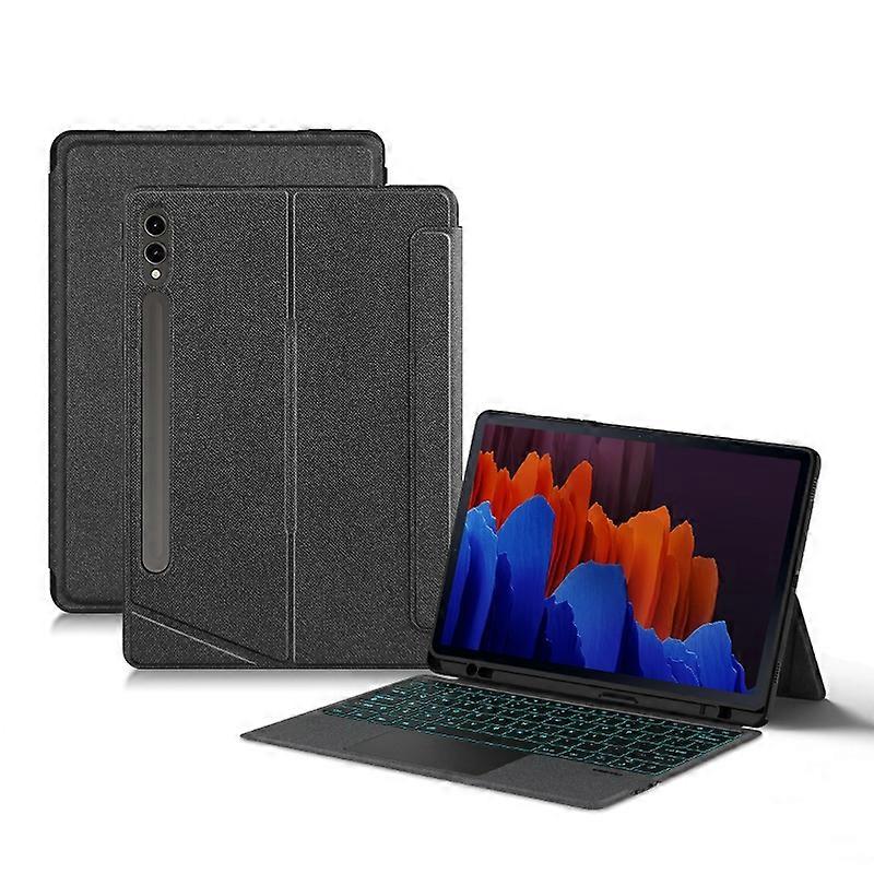 For Samsung Galaxy Tab S7+ Leather Case+Bluetooth-compatible Keyboard with Backlight Trackpad