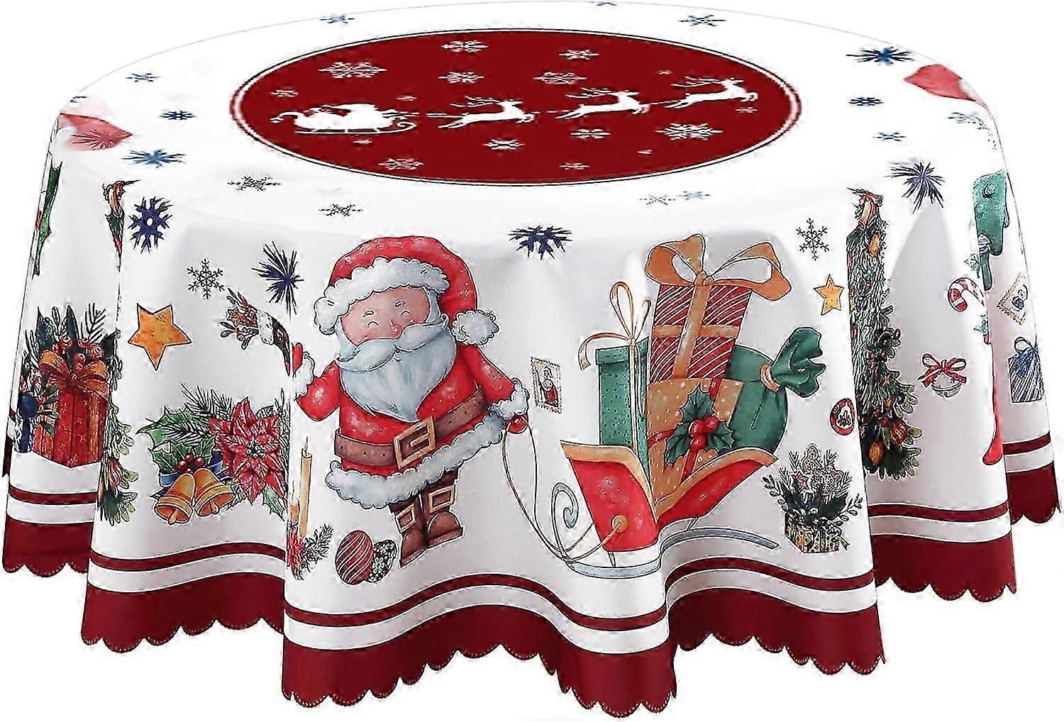 120cm Red Polyester Christmas Tablecloth with Santa Design