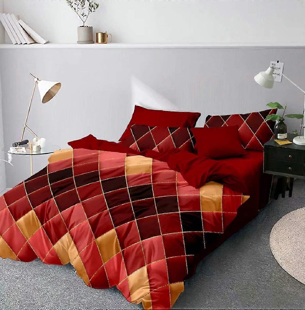 Red Geometric Checked Marble Pillowcase 40x80cm with Zip Double Pack