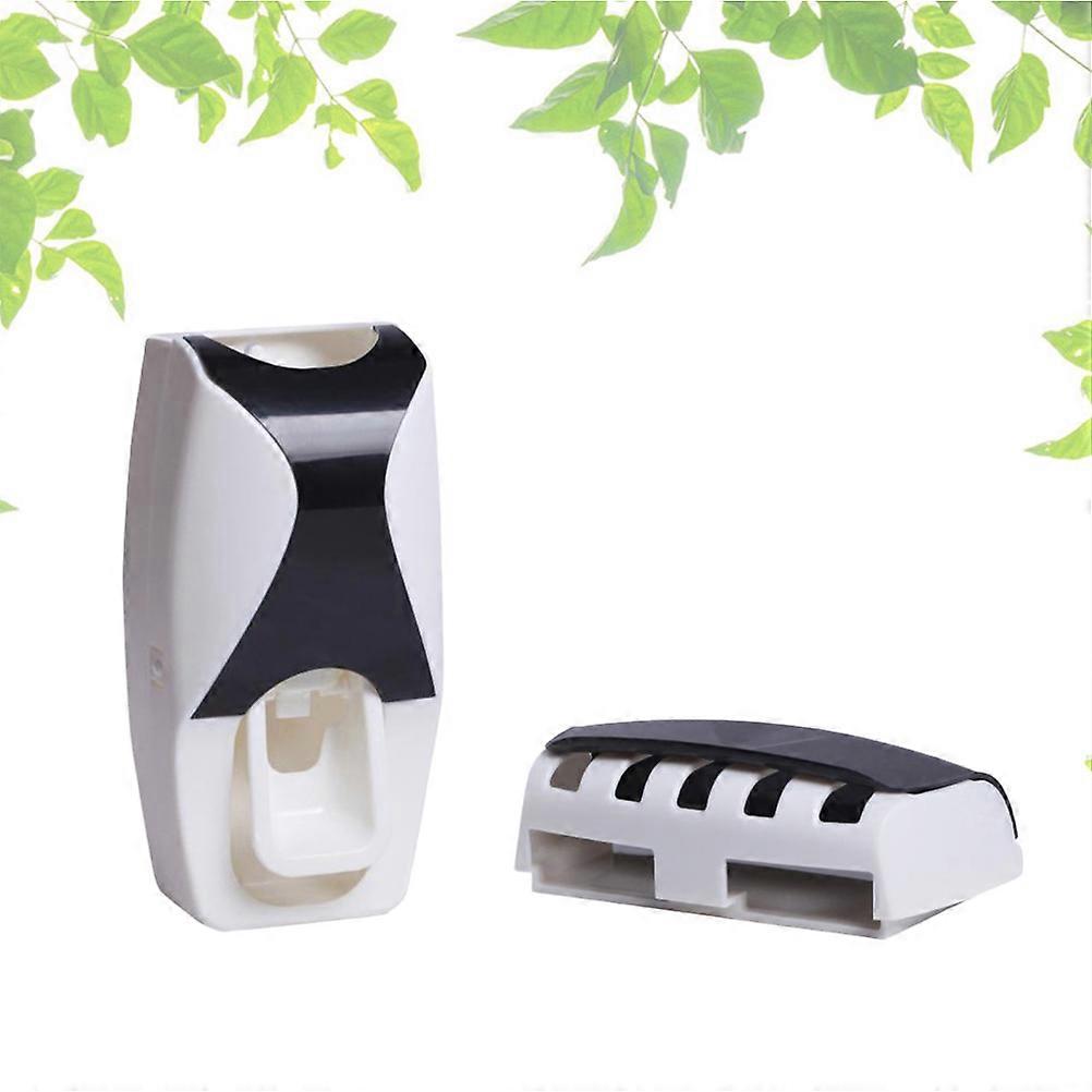 Toothpaste Organizer Wall Mounted Automatic Dispenser Set Black Dustproof Hands Use 1Set