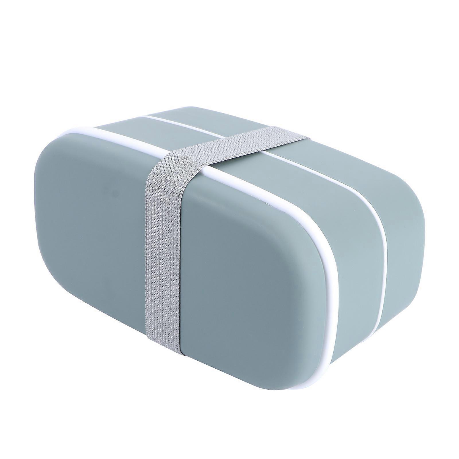 Portable Plastic Lunchbox for Food Storage with Movable Partition and Elastic Straps Green PP 1 Set Double Layer