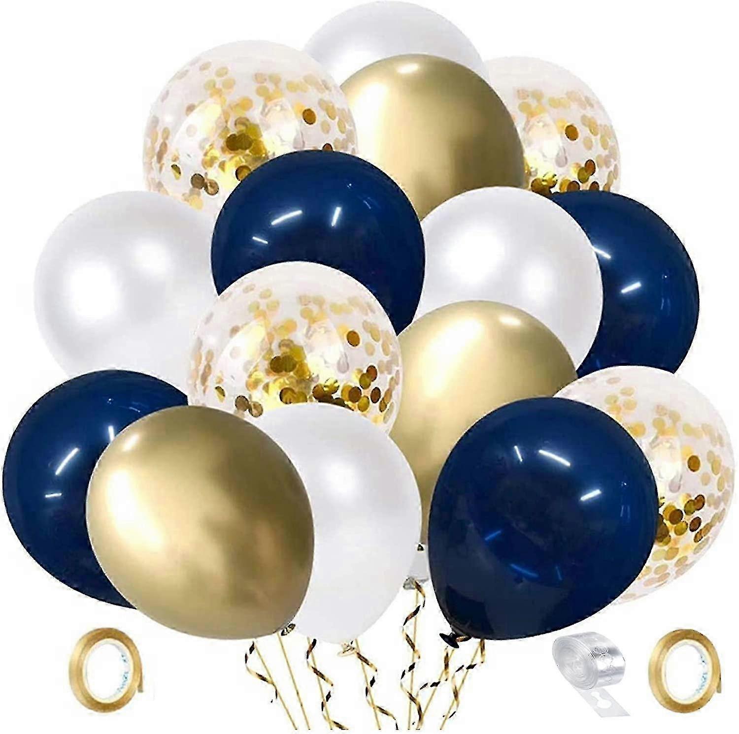 Balloon Arch Kit, Navy/White/Gold Latex Balloons with Confetti, Party Decoration