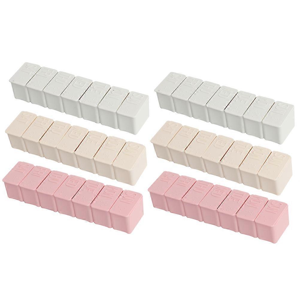 Multi-Grid Pill Organizer 7 Compartment Double Row Portable Case Pink For Home Use Travel 6 Pcs