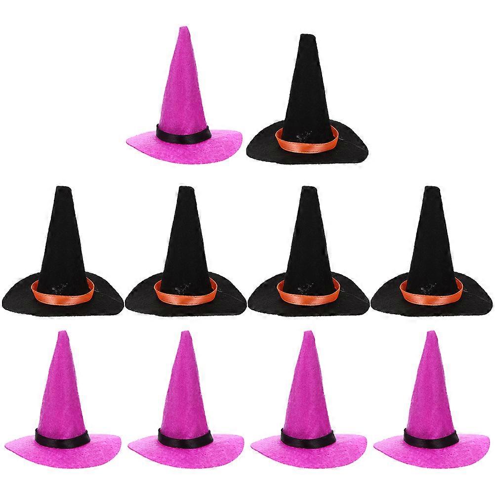 10pcs Mini Felt Witch Hats Black Purple Small Party Decorations for Halloween Wine Bottles Doll Crafts Festival Scene Layouts