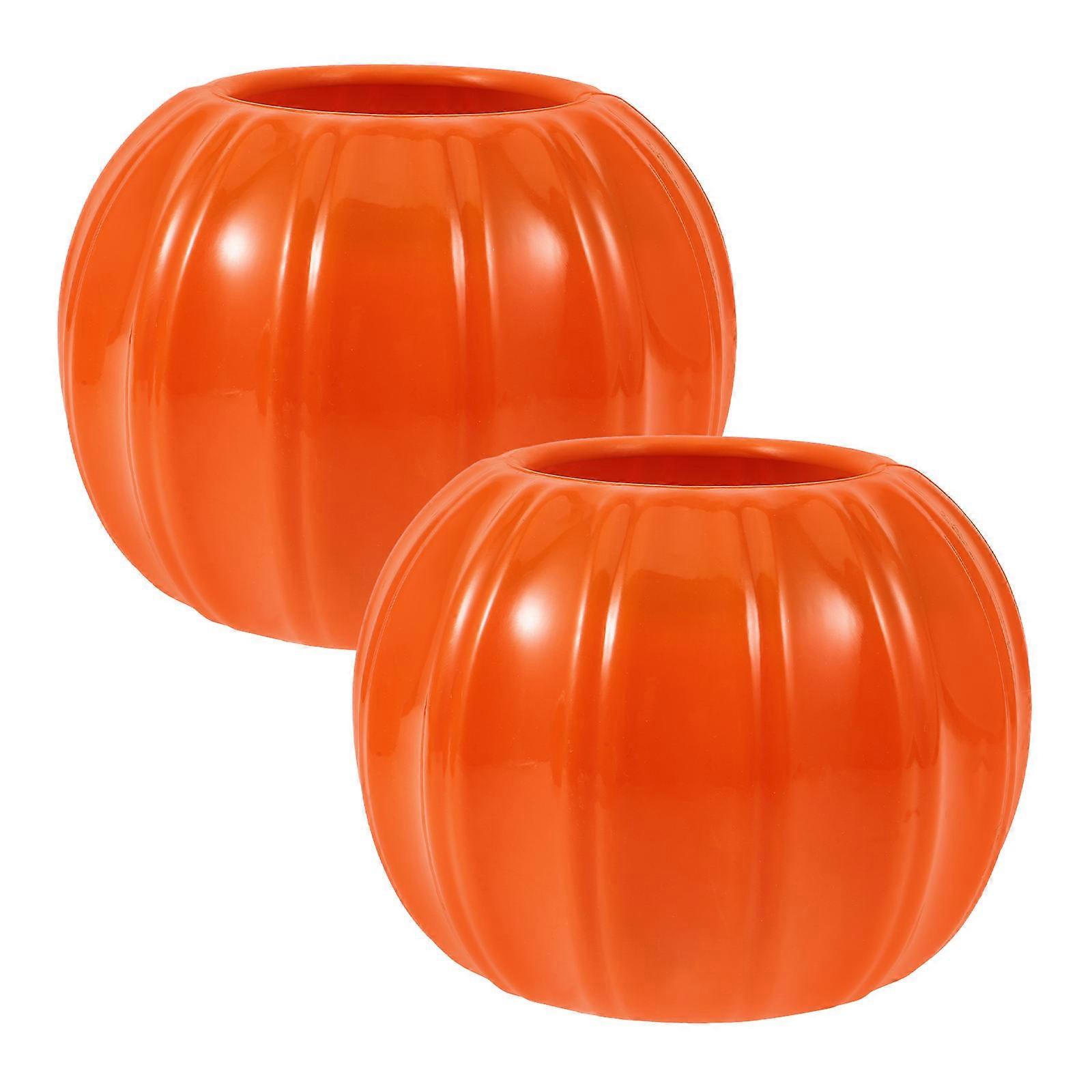 Pumpkin Shaped Flower Vases, 2pcs, Orange Decorative Pots for Tabletop, Home & Garden, Fall Themed Artistic Design with Foam Flocking