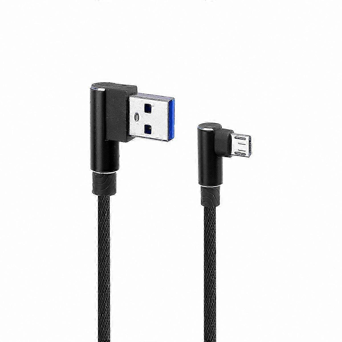 1M 90 Degree USB Micro Cable Braided 2.4A Fast Charging Data Cord for Android Devices (Black)