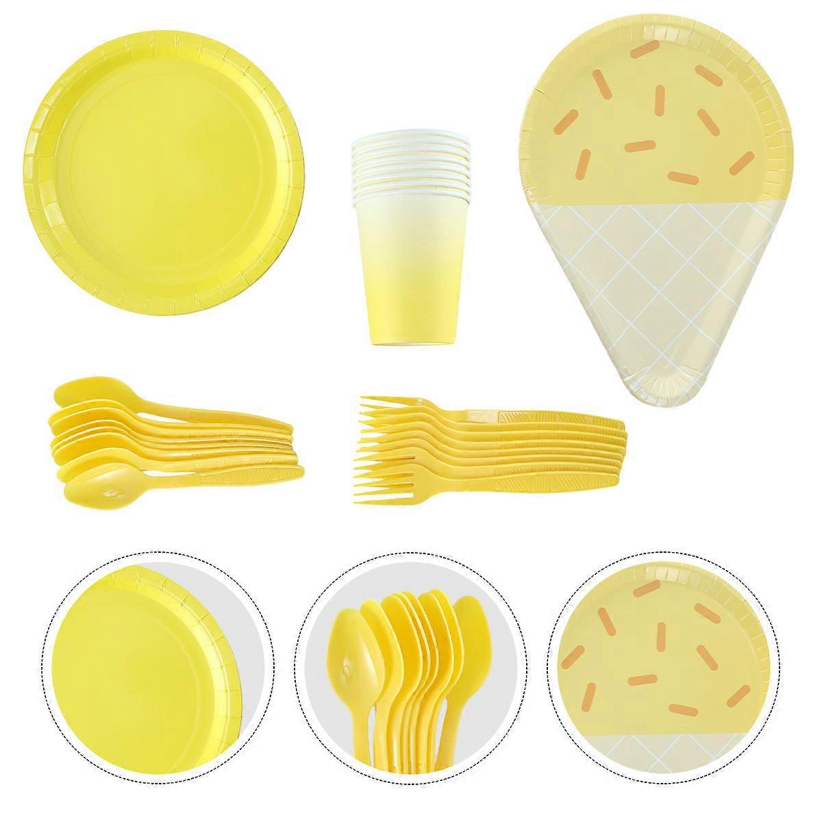 Paper Plates Party Ice Cream Paper Plate Summer Event Tableware Families Yellow Color 40Pcs