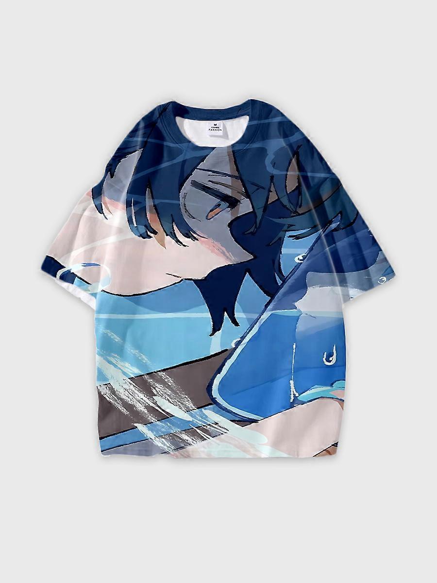 T-shirt round neck Role Pattern loose short sleeve D458