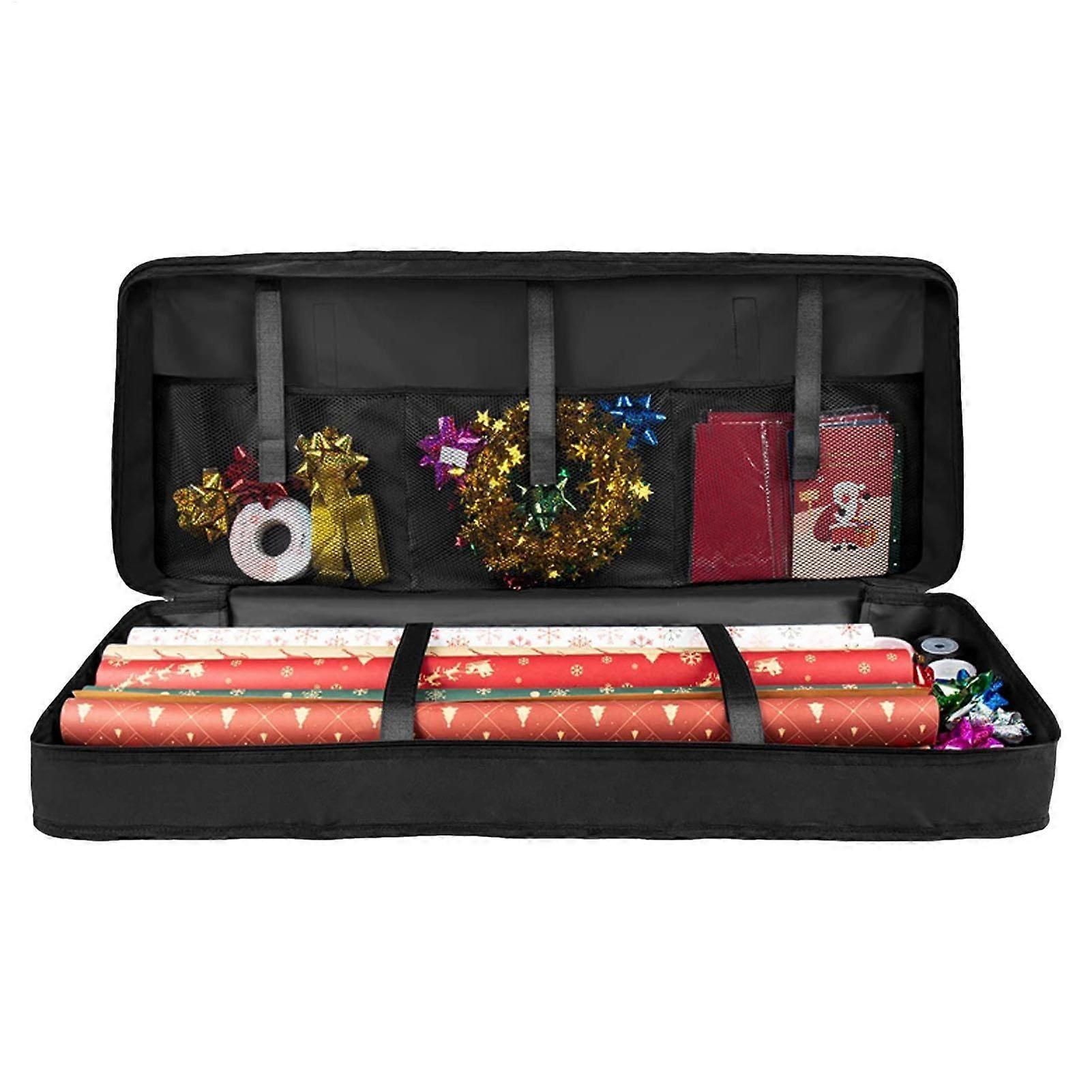Storage Bag for Wrapping Paper, 600D Oxford Fabric Organizer, Waterproof and Dustproof, 82 x 34 x 13 cm with Mesh Compartments for Bows and Ribbons