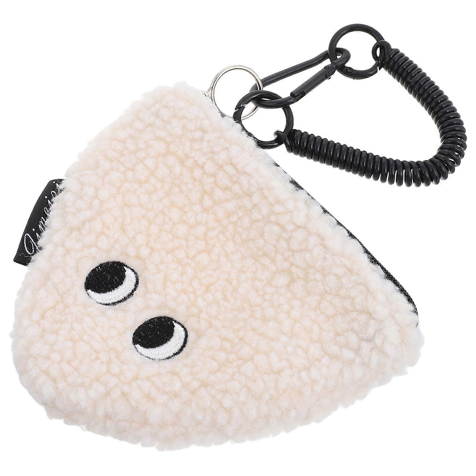 Change Purse Fuzzy Keychain Pouch Kawaii Style Onigiri Design Portable Storage Bag 1Pcs