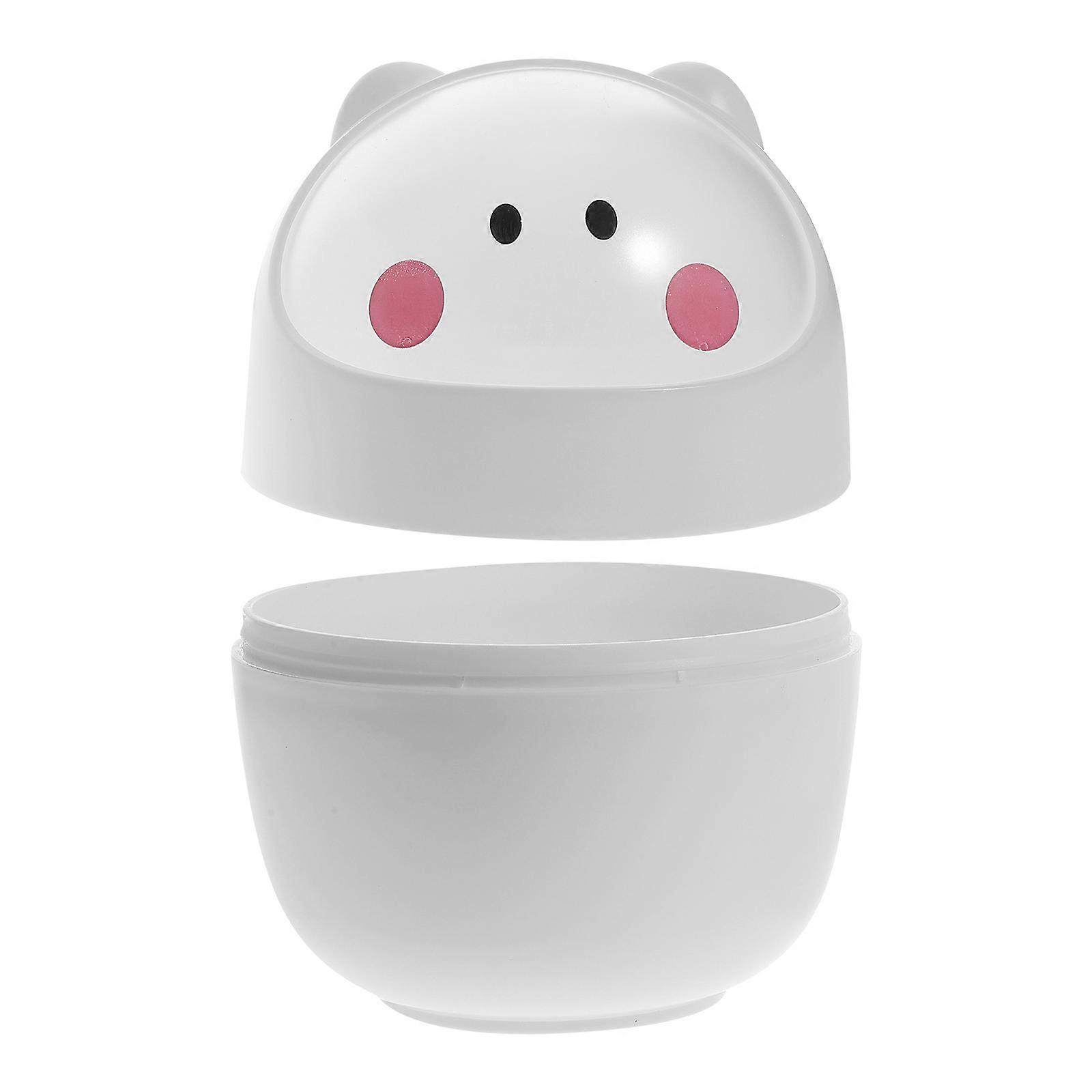 Cute Kawaii Trash Can with Lid for Home in White Plastic Lightweight and 4.5 gallons