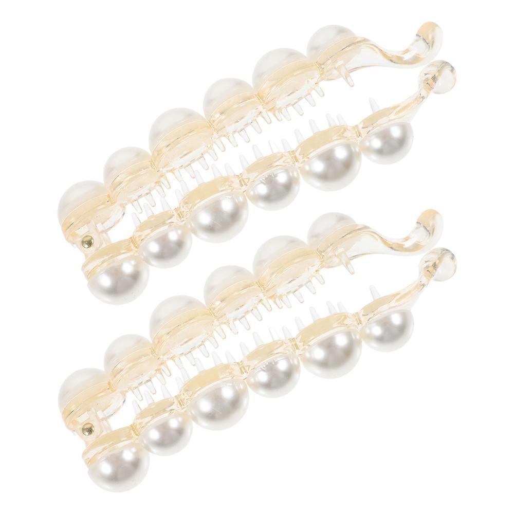 Pearl Banana Hair Clips for Women – Stylish Beaded Barrettes Claw Mechanism, Universal Fit for All Hair Types and Occasions