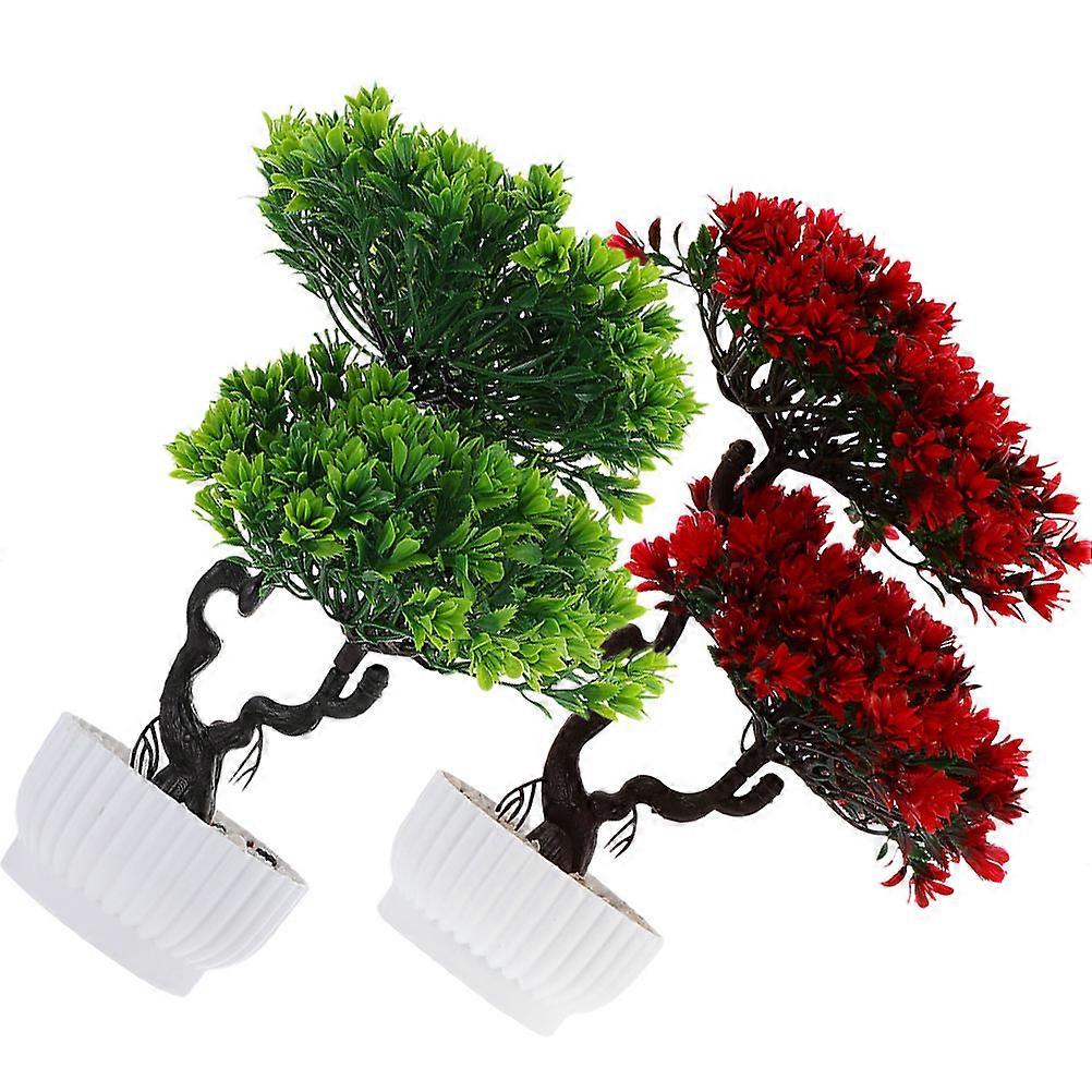 Artificial Guestgreeting Pine Bonsai Ornament for Home Decor Assorted Color Plastic Potted 2pcs