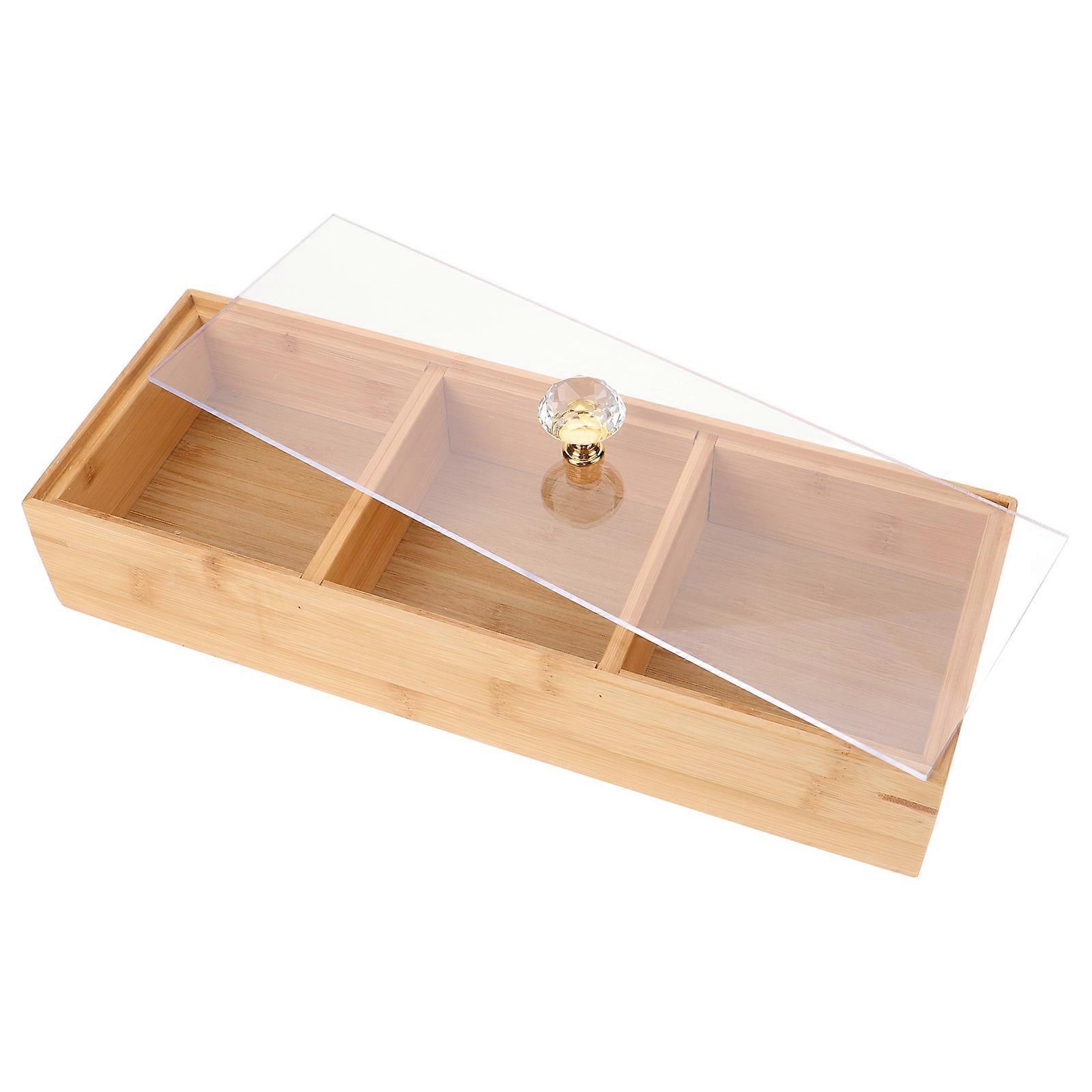 Bamboo Serving Tray for Storage Use with Acrylic Lid Light Brown Easy to Clean and Store 7.9"x5.5"