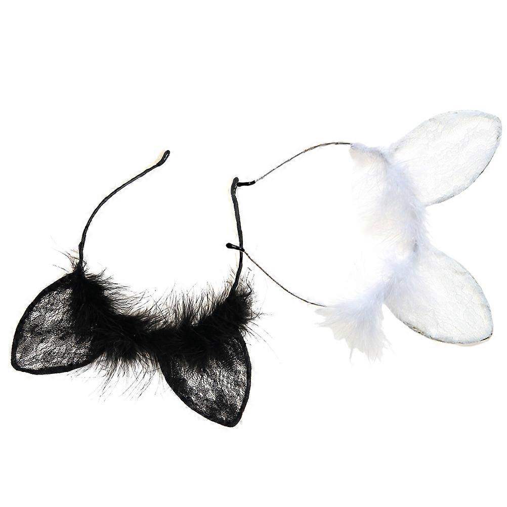 Rabbit Ear Headband for Cosplay with Lace and 2Pcs Assorted Color