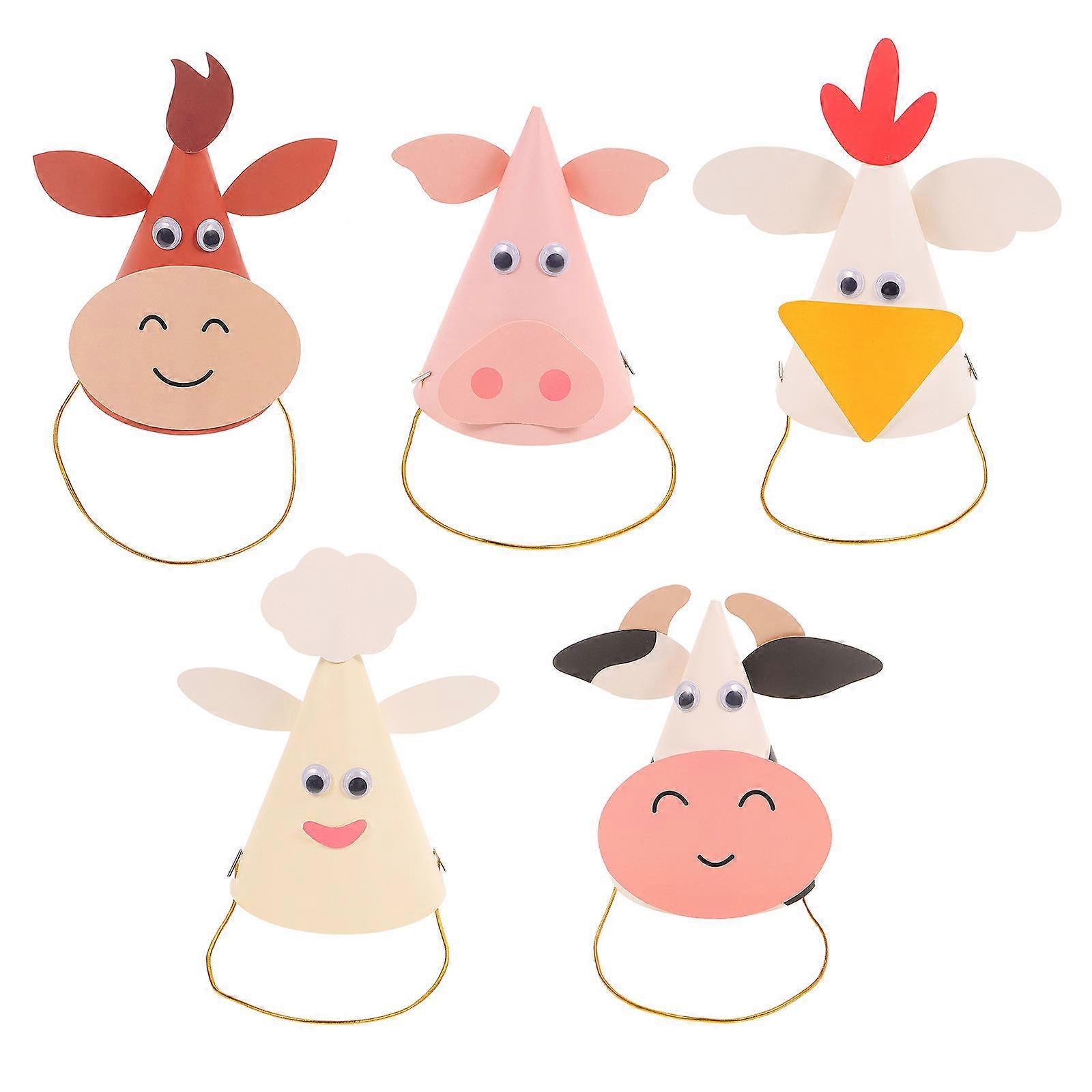 Assorted Color Animal Theme Kids Hats for Birthday Parties 5 Pcs Paper Props