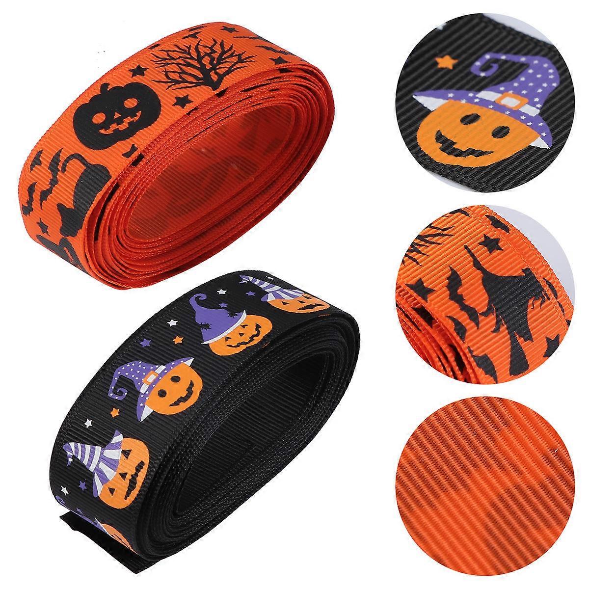 Halloween Gift Wrapping Ribbons 2 Rolls Decorative Riband Bow-tie Material For Birthday Presents Assorted Color Elegant Style