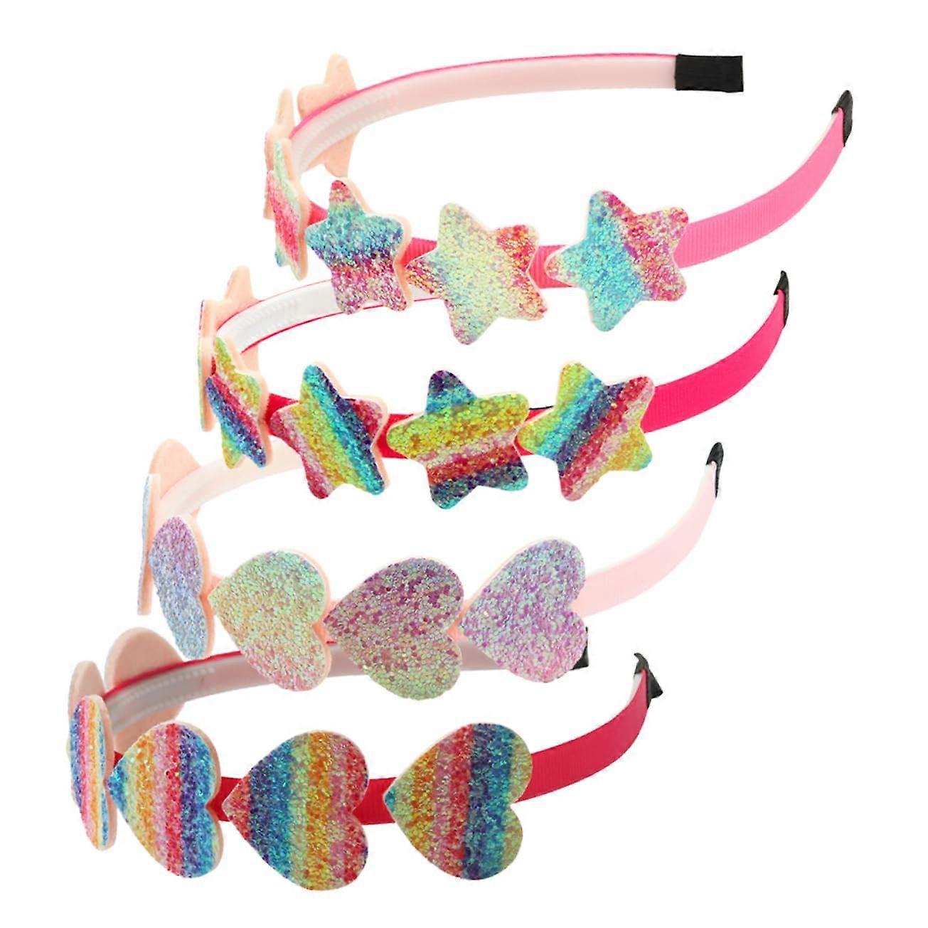 Headband With Star And Heart Design, Rainbow Shiny Hair Accessory For Cosplay And Parties, Rainbow Finish
