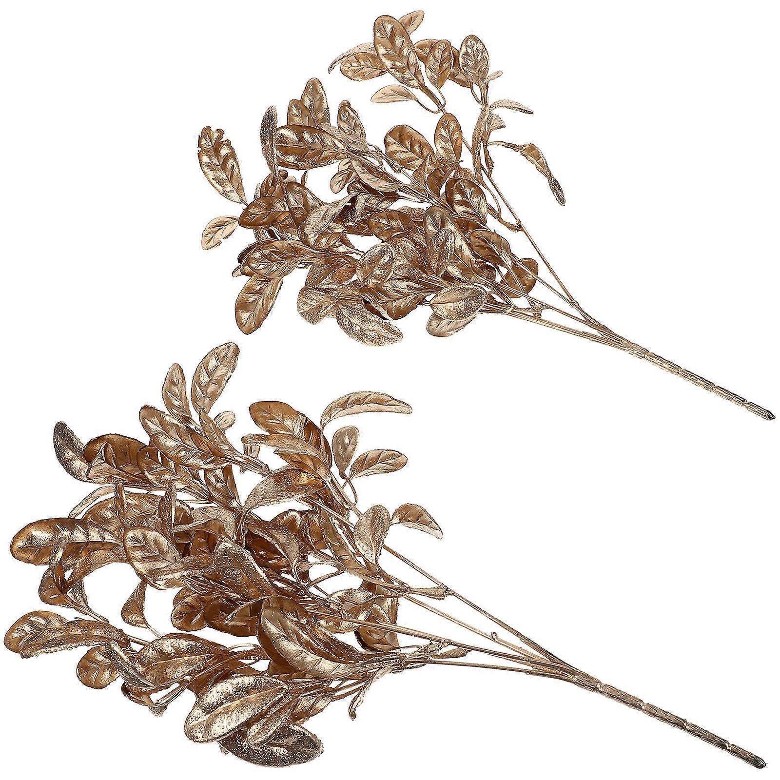 Golden Plastic Christmas Artificial Leaves for Decoration with High Simulation Effect 2 Pcs