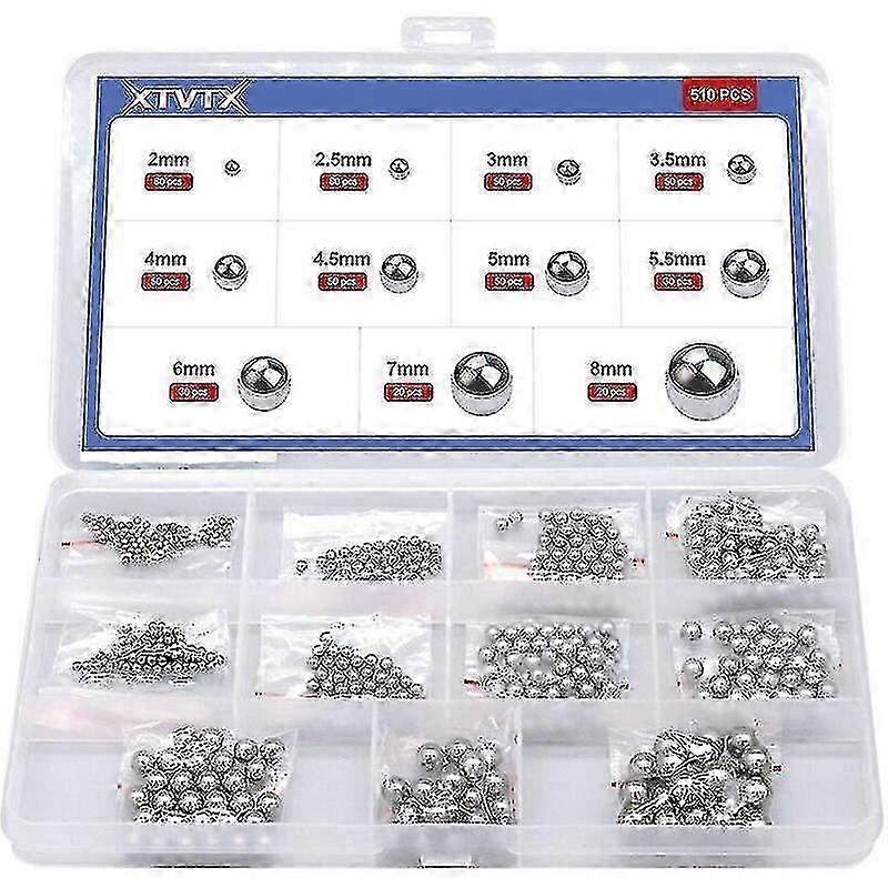 510 Adet Katı Hassas Krom Çelik Rulman Bilyalı Ürün Çeşitliliği Kiti Kombinasyonu 2mm-8mm Bisiklette Kullanılan