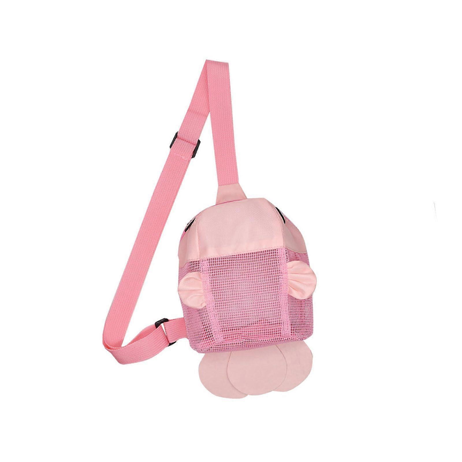 Children's beach bag with colorful fish for storing sand toys and shells, featuring an adjustable mesh net.