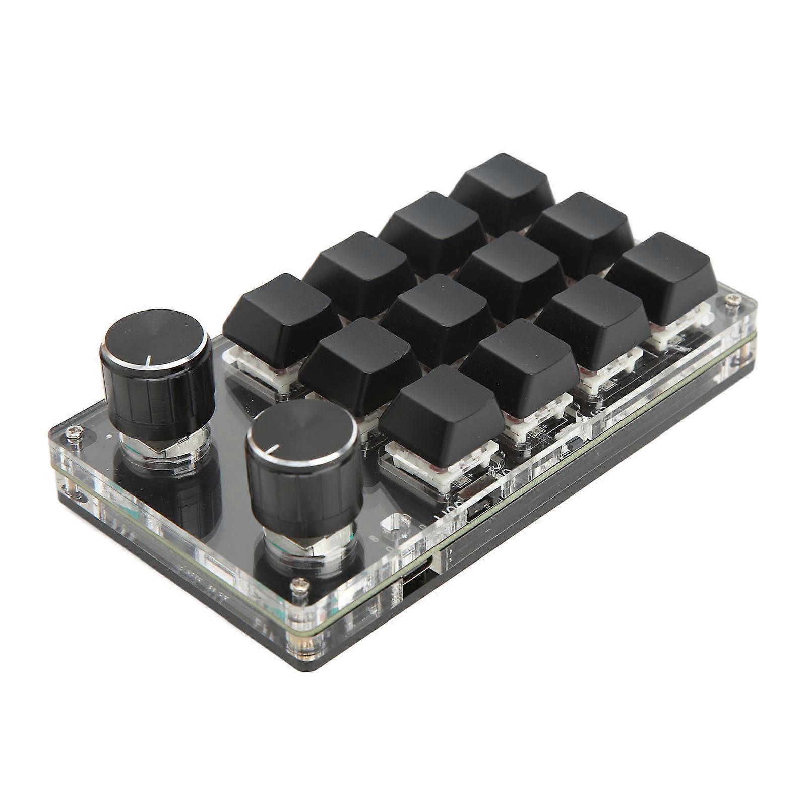 Shortcut Programmable Keyboard 12 Keys 2 Knobs Black Portable DIY Multifunction Keypad with Bluetooth 
