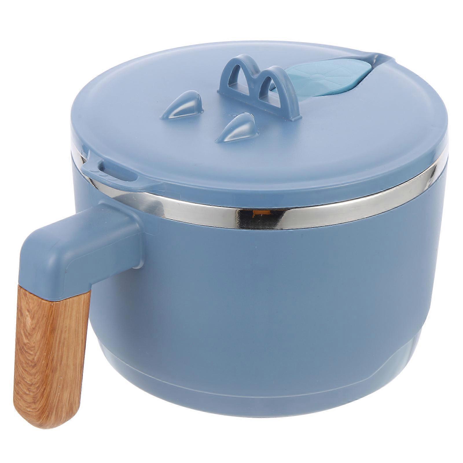 Dark Blue Round Noodle Bowl Insulated With Anti-scald Handle For Transporting Food 1Pack