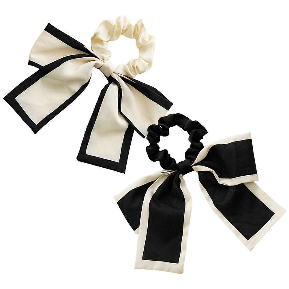 Wide Band Hair Accessories 2Pcs Bowknots Ponytail Holders For Girls Daily Casual Wear Elastic