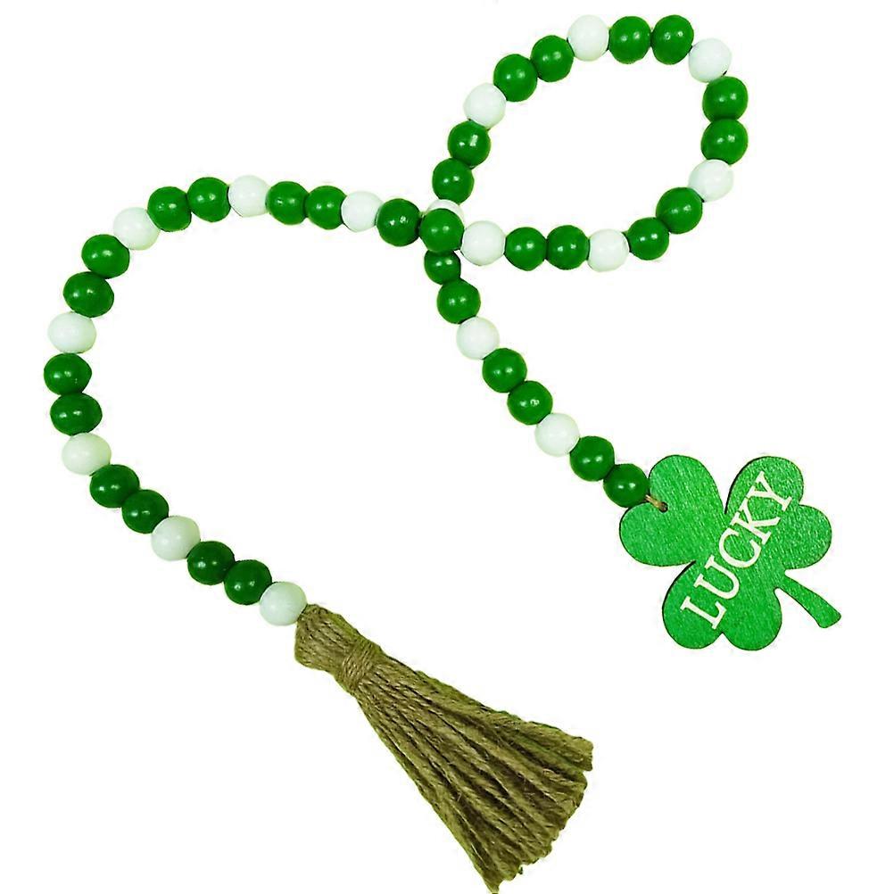 Wood Garland with Tassel Beads and Clover Pendant for DIY Use and Hemp Rope 6.5ft