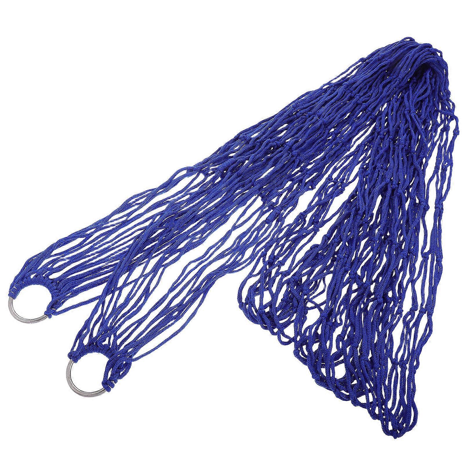 Blue Nylon Mesh Hammock for Outdoor Use Portable and Lightweight Single Person Camping Hanging Bed 70 Inches