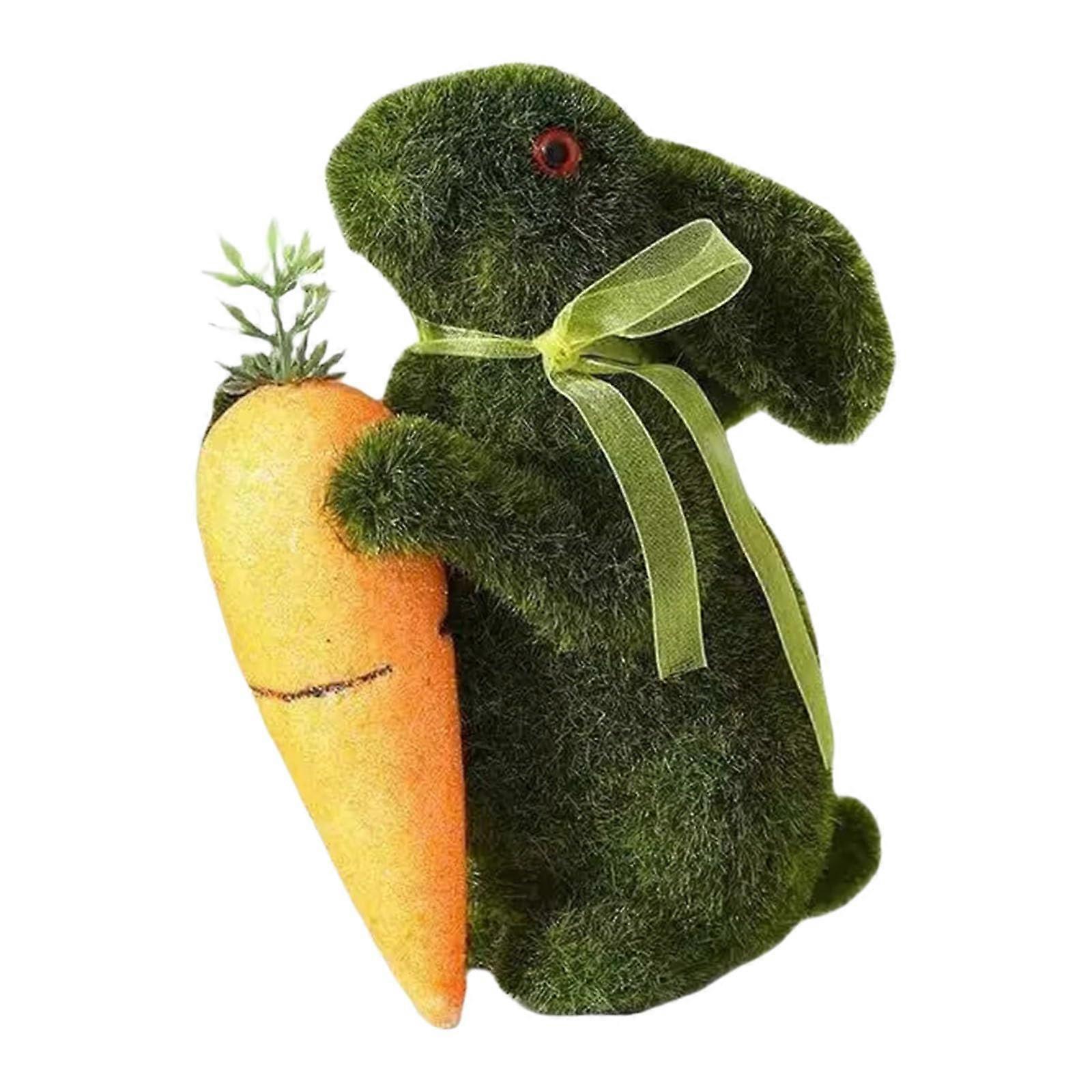 Artificial Green Moss Bunny Figurine for Tabletop Decor - Easter Decorations for Home and Garden