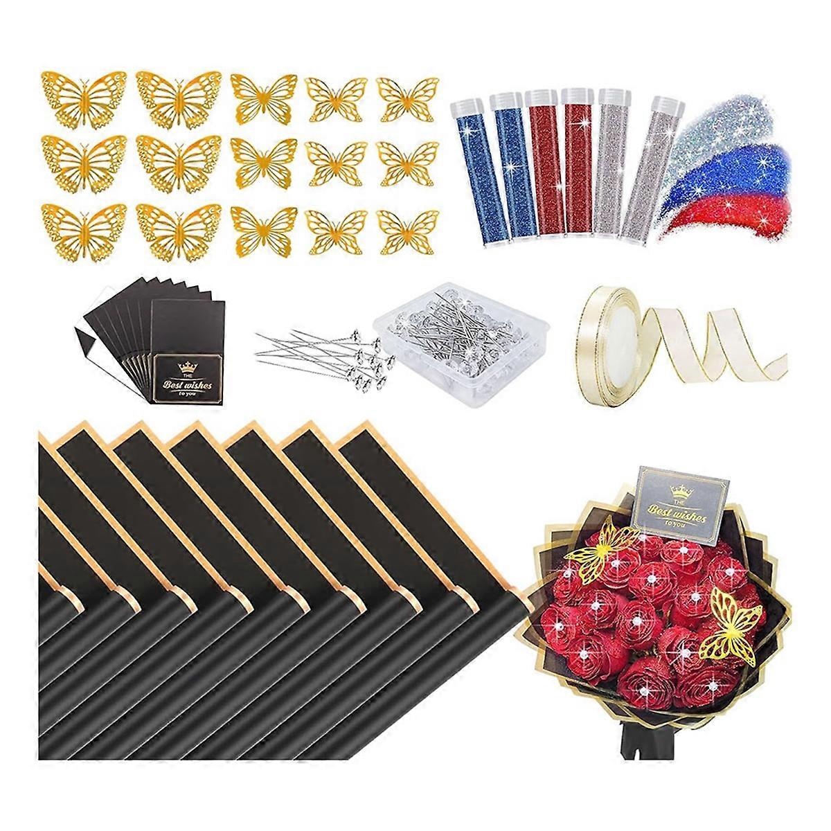 20 Sheets of Flower Wrapping Paper, Waterproof Bouquet Wrapping Paper, Flower Wrapping Paper for Bouquets Black