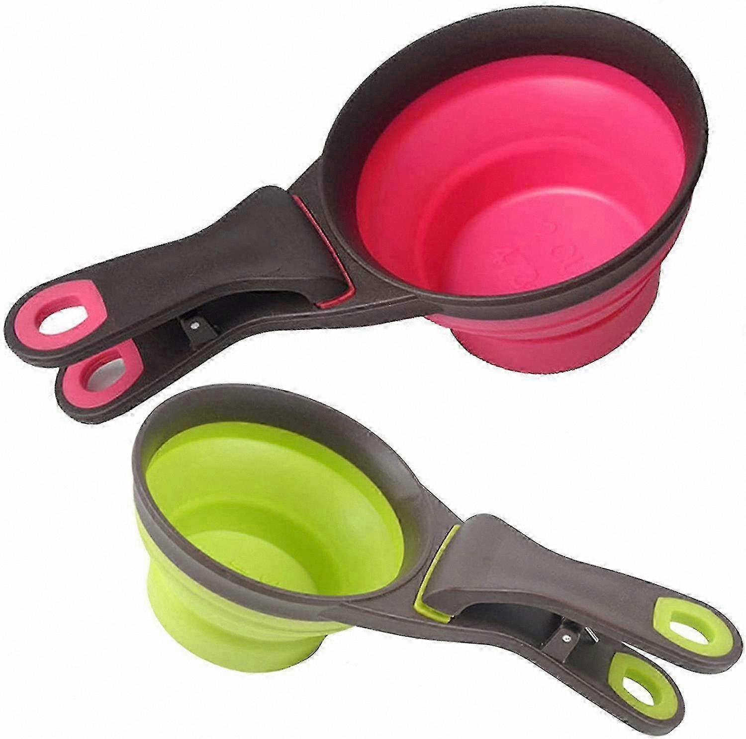 Silicone Collapsible Measuring Cups with Sealing Clip, 3-in-1 Multi-functional Kitchen Tool Set (Pack of 2)