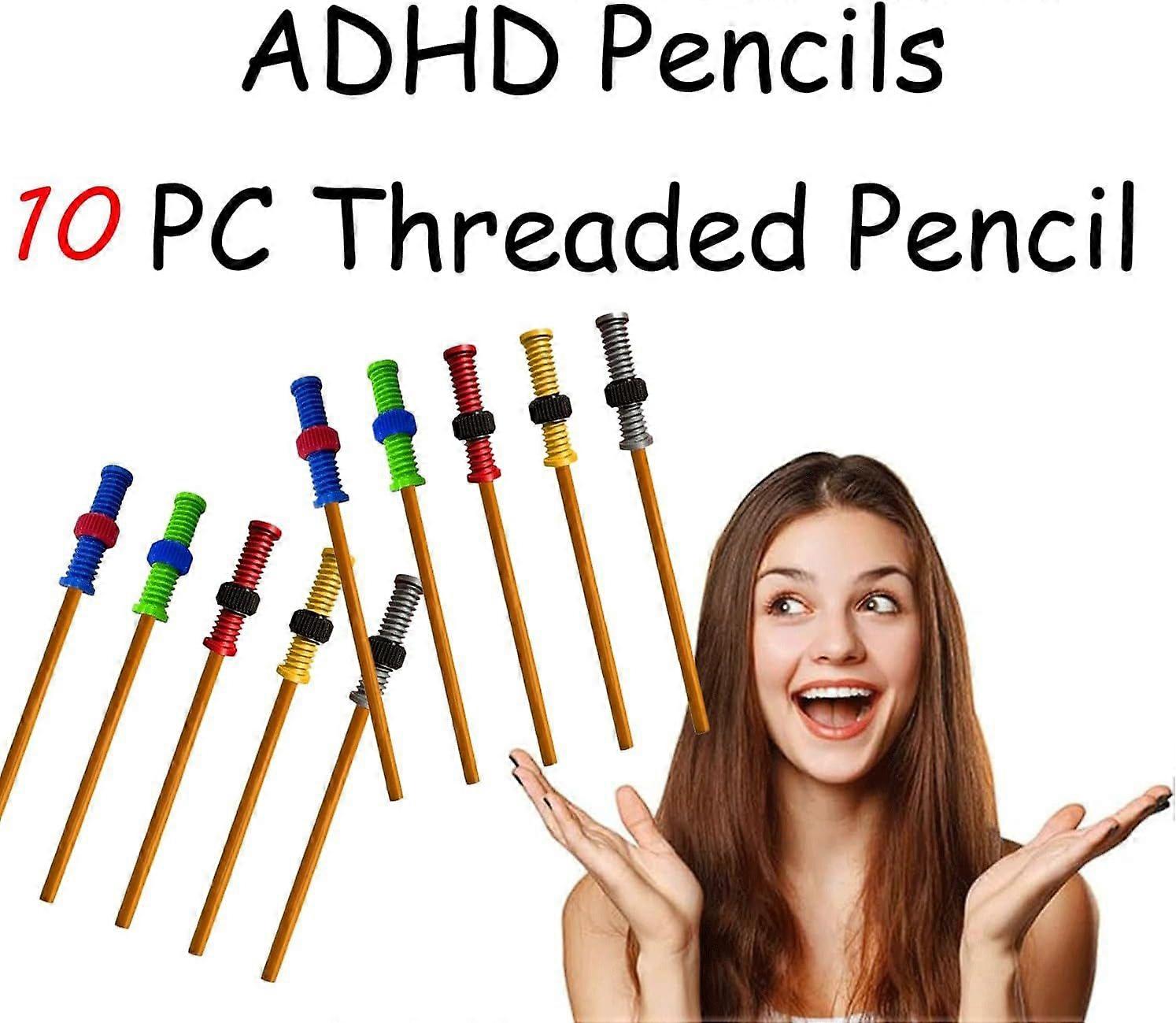 Threaded Pencil for Adhd, Threaded Pencil with Nut, Fidget Pencils Reusable Topper, Adhd School Supplies with Different Color for Stress Relief Anxiet