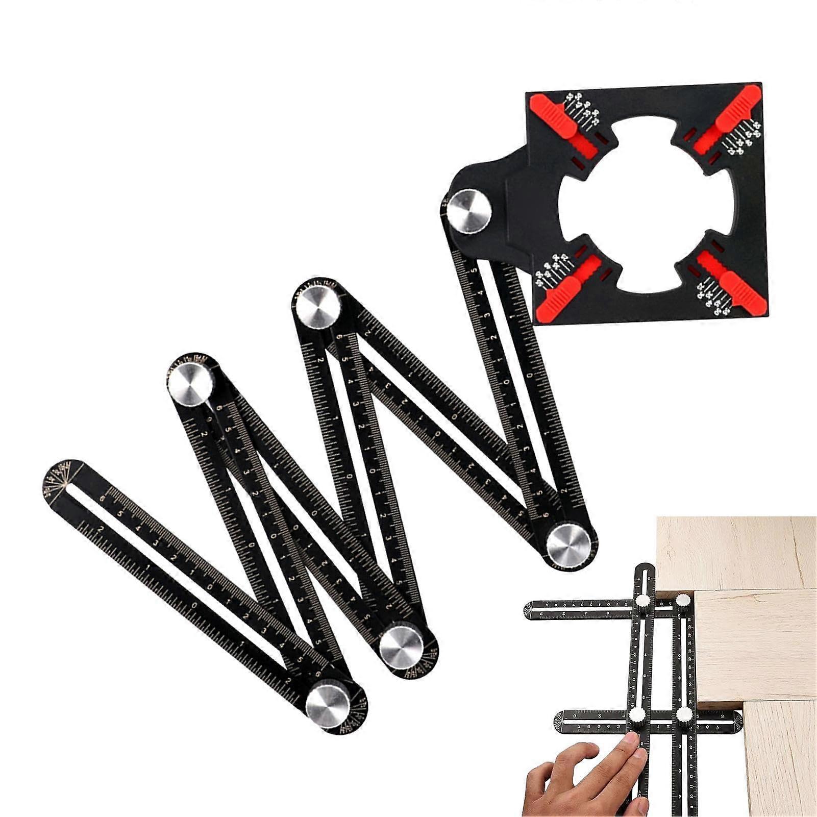 Multi-Angle Template Ruler, 6-Sided Contour Duplicator Tool, Aluminum Alloy Tile Hole Locator for Builders and Craftsmen