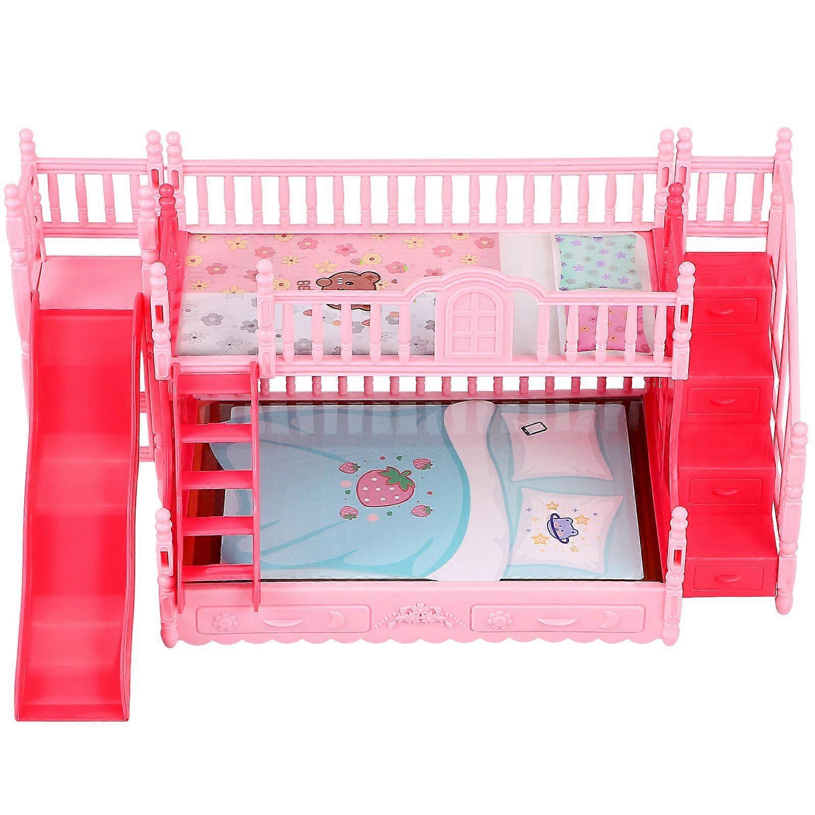 Pretend Play Game Small Double-deck Bed Doll Bunk Bed Decoration Doll Furniture Accessory