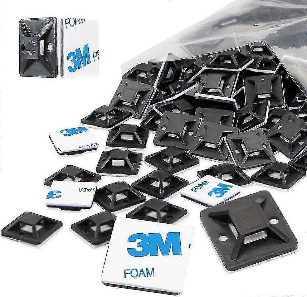 25mm Black Cable Tie Mounts (100-Pack) - Small Adhesive Squares for Secure Fastening