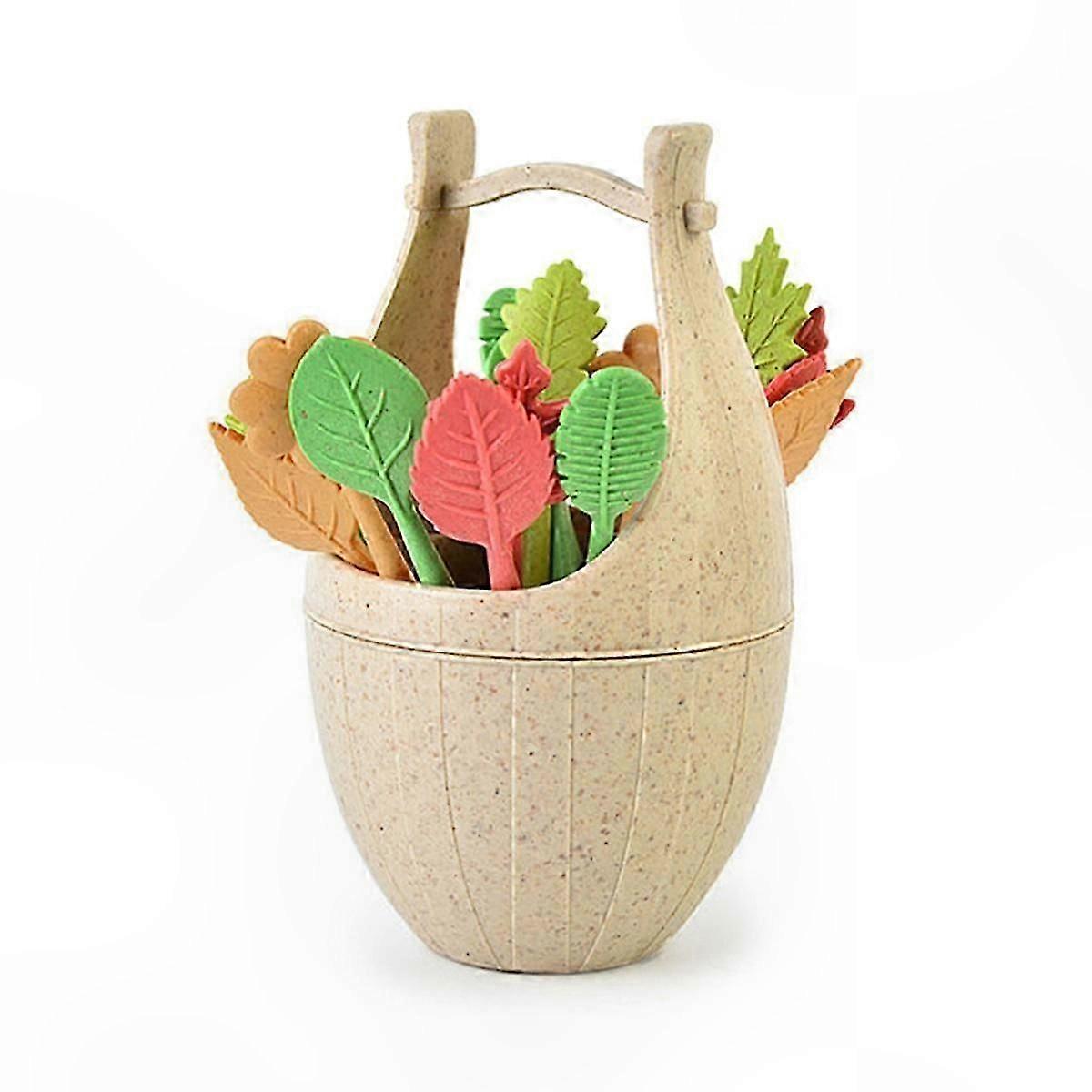 Mini Fruit Fork Set with Storage Bucket for Kids Bento Box Decor and Dessert Serving Toothpicks