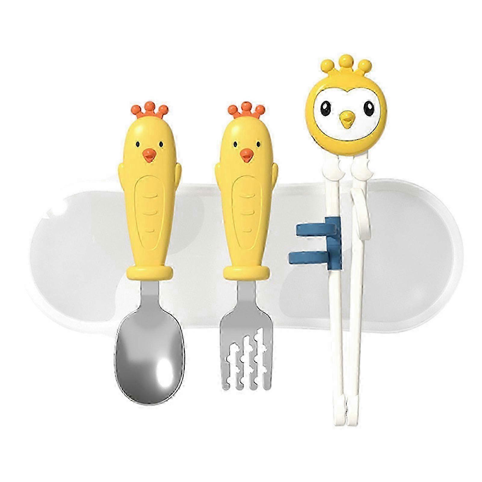 3-Piece Kids Training Chopsticks Set for Beginners - Helper Utensils in Yellow for Children Learning to Eat
