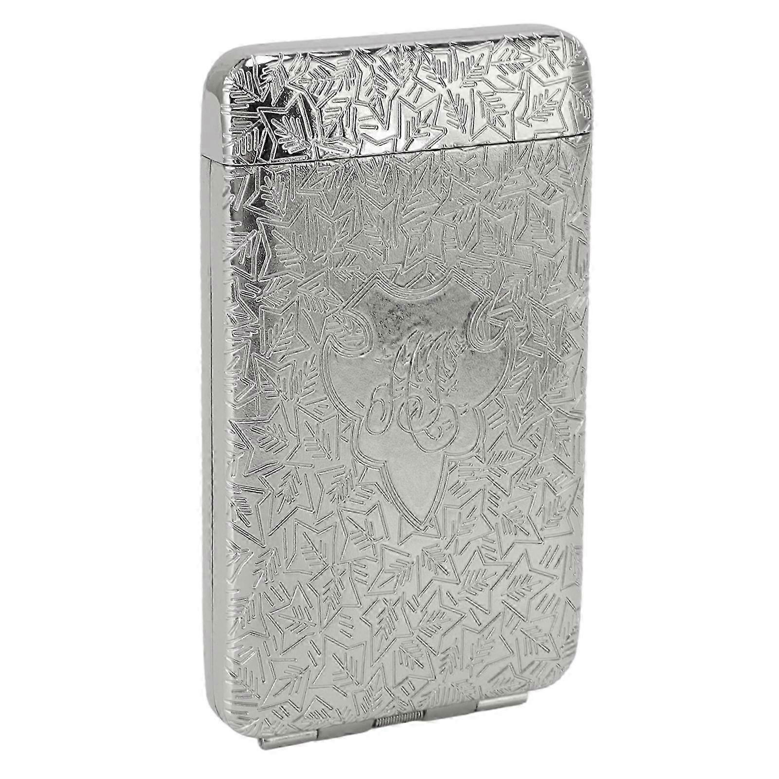 נרתיק סיגריות הקלה תלת מימדית סגסוגת אבץ וינטג', מחזיק נייד 3 פתוח ל -20 סיגריות, כסף